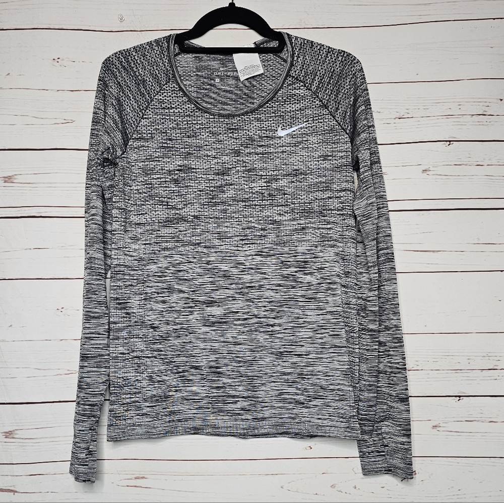 Nike Dri-Fit Gray and White Long Sleeve Knit Running Shirt